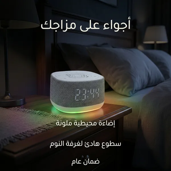 جهاز الضوضاء البيضاء بإضاءة محيطية وساعة رقمية